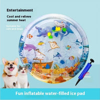 HKM-2388157 Cooling Pet Water Bed Cushion for Dogs and Cats - Inflatable Ice Pad with Fun Underwater Designs - 65cm and 100cm Sizes Available
