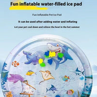 HKM-2388157 Cooling Pet Water Bed Cushion for Dogs and Cats - Inflatable Ice Pad with Fun Underwater Designs - 65cm and 100cm Sizes Available