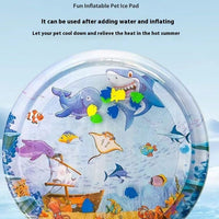 HKM-2388157 Cooling Pet Water Bed Cushion for Dogs and Cats - Inflatable Ice Pad with Fun Underwater Designs - 65cm and 100cm Sizes Available