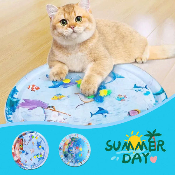 HKM-2388157 Cooling Pet Water Bed Cushion for Dogs and Cats - Inflatable Ice Pad with Fun Underwater Designs - 65cm and 100cm Sizes Available