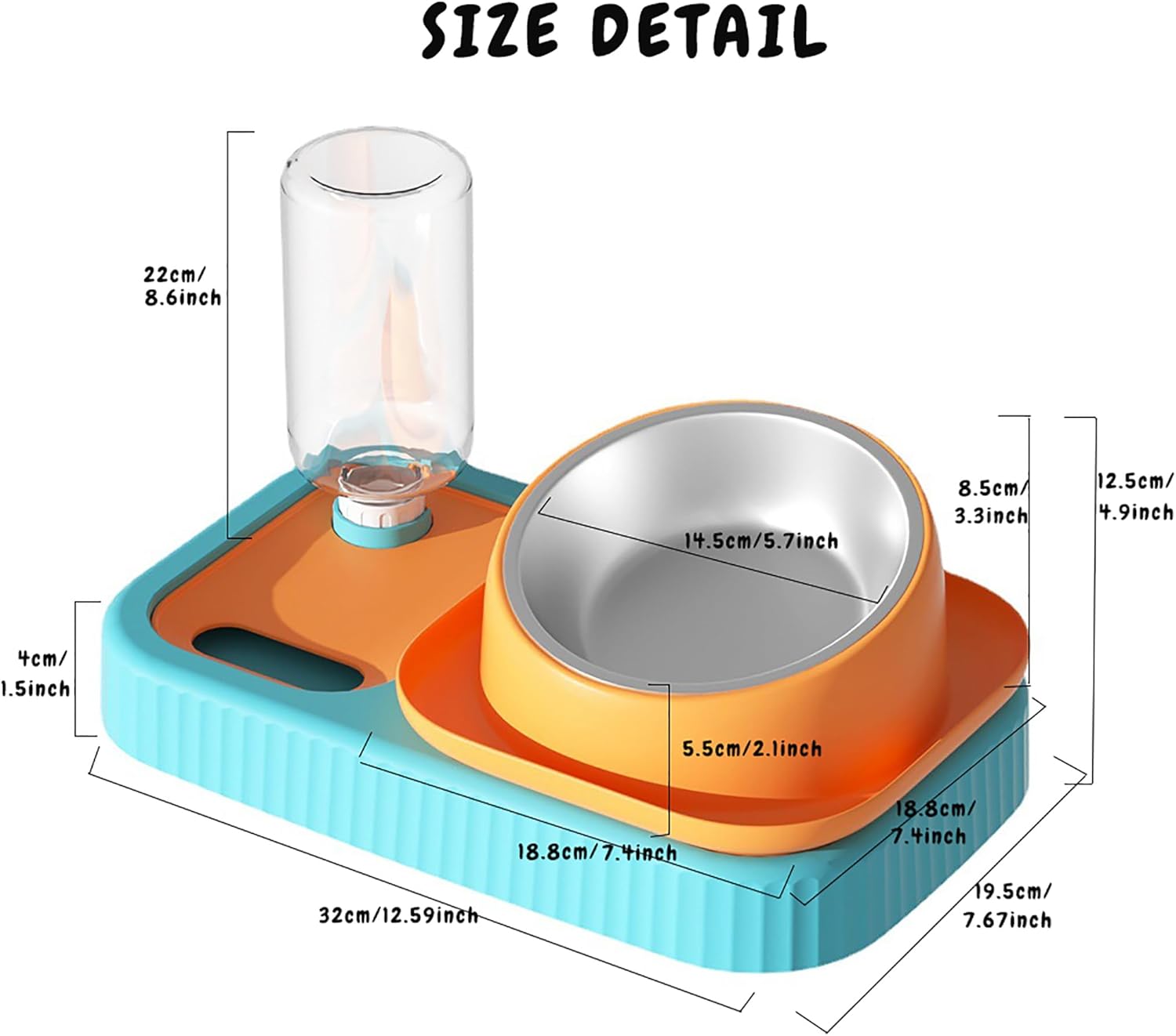 HKM-2388797 Elevated Double Pet Food and Water Bowl Set with Automatic Gravity Water Dispenser and Slow Feeder Design