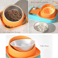 HKM-2388797 Elevated Double Pet Food and Water Bowl Set with Automatic Gravity Water Dispenser and Slow Feeder Design