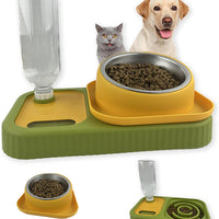 HKM-2388797 Elevated Double Pet Food and Water Bowl Set with Automatic Gravity Water Dispenser and Slow Feeder Design