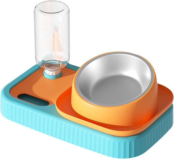 HKM-2388797 Elevated Double Pet Food and Water Bowl Set with Automatic Gravity Water Dispenser and Slow Feeder Design