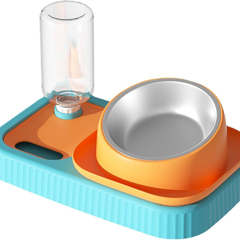 HKM-2388797 Elevated Double Pet Food and Water Bowl Set with Automatic Gravity Water Dispenser and Slow Feeder Design