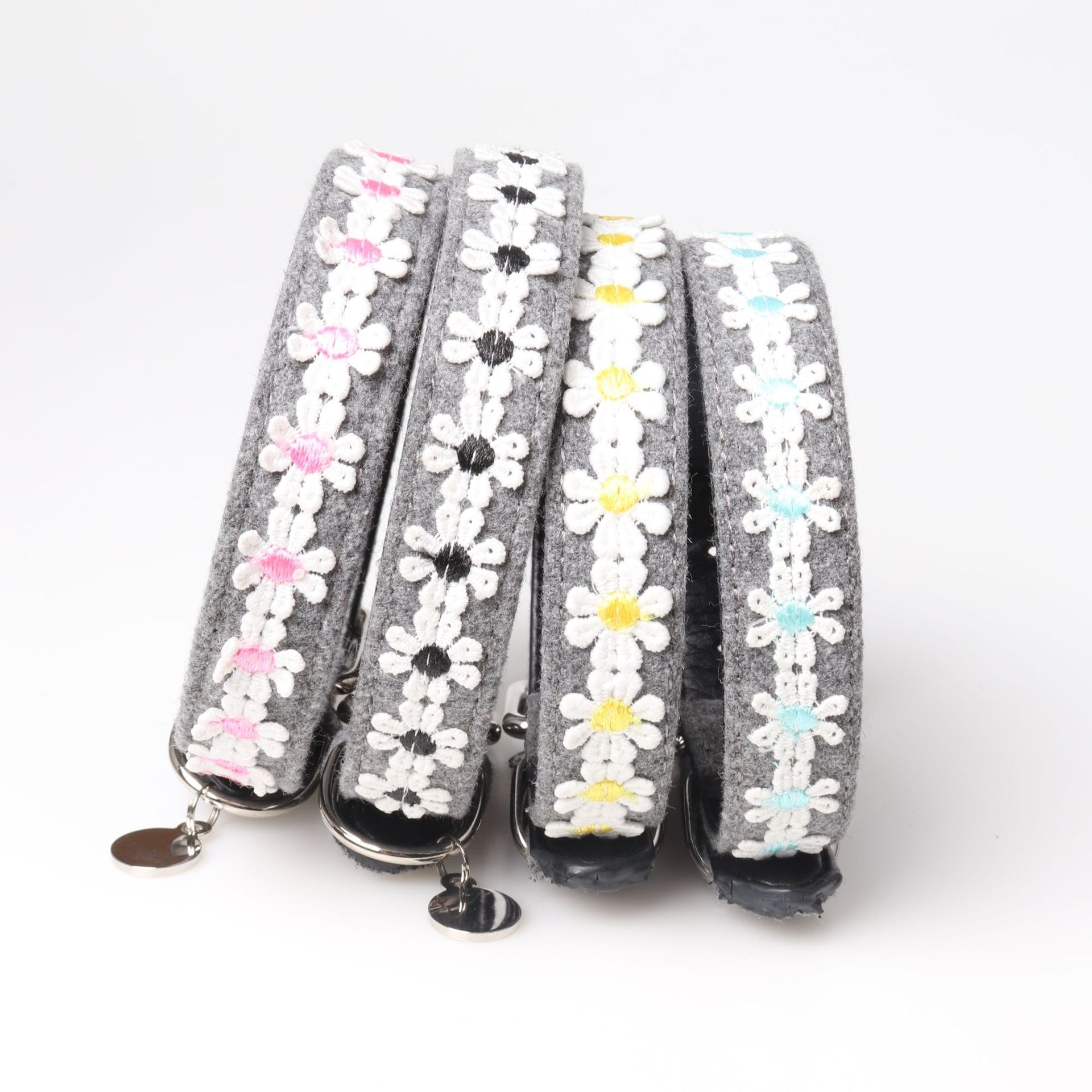 HKM-2389309 Embroidered PU Dog Collar with Adjustable Pet Chain Ring for Stylish Pet Wear