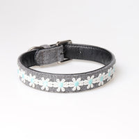 HKM-2389309 Embroidered PU Dog Collar with Adjustable Pet Chain Ring for Stylish Pet Wear