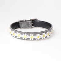 HKM-2389309 Embroidered PU Dog Collar with Adjustable Pet Chain Ring for Stylish Pet Wear