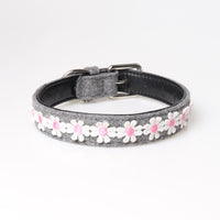 HKM-2389309 Embroidered PU Dog Collar with Adjustable Pet Chain Ring for Stylish Pet Wear