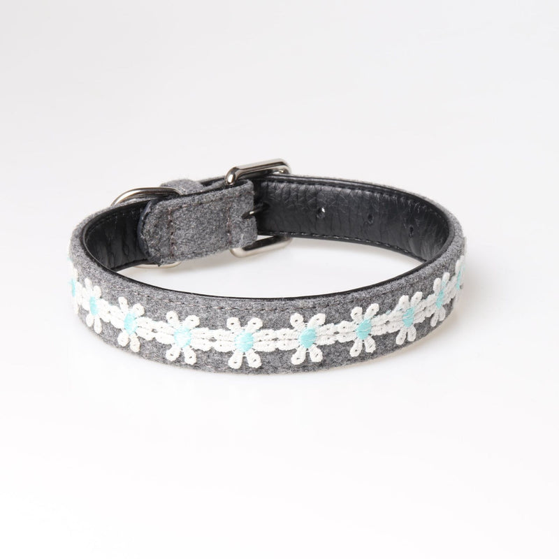 HKM-2389309 Embroidered PU Dog Collar with Adjustable Pet Chain Ring for Stylish Pet Wear
