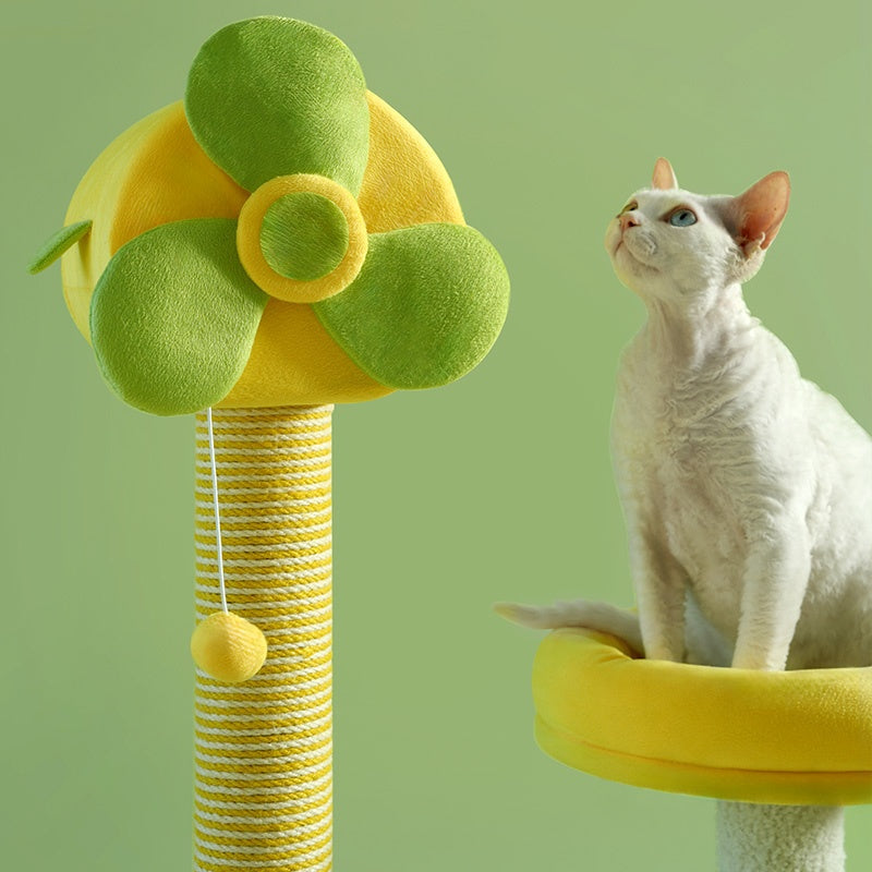 HKM-2390589 Durable Cat Climbing Tree with Scratching Posts, Hammock, Gel Pads, and Multi-Level Platforms