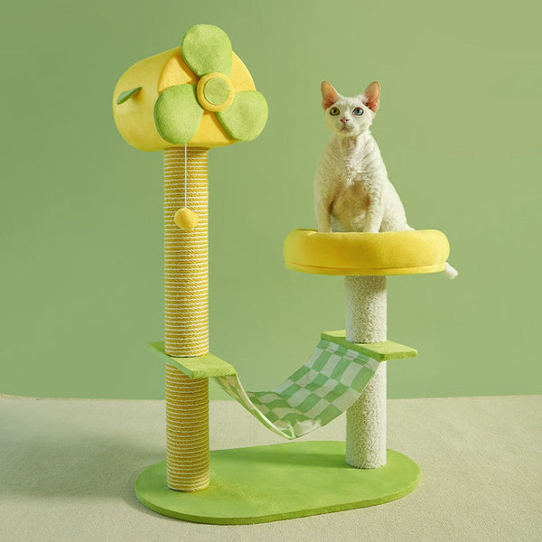 HKM-2390589 Durable Cat Climbing Tree with Scratching Posts, Hammock, Gel Pads, and Multi-Level Platforms