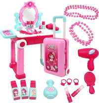 HKM-239059 Kids 2-in-1 Pretend Play Vanity Table with Makeup Set - Girls' Playtime Essentials
