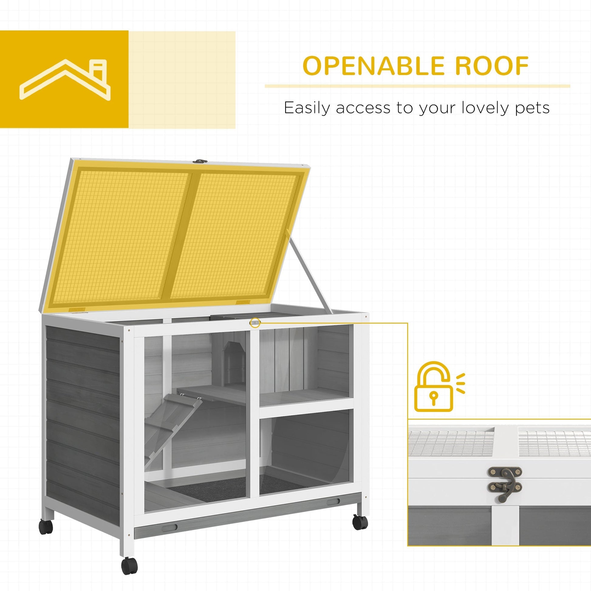 HKM-2390973 Compact 2-Story Rolling Rabbit Hutch with Plexiglass Window and Safe Materials