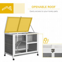 HKM-2390973 Compact 2-Story Rolling Rabbit Hutch with Plexiglass Window and Safe Materials