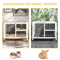 HKM-2390973 Compact 2-Story Rolling Rabbit Hutch with Plexiglass Window and Safe Materials