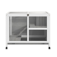 HKM-2390973 Compact 2-Story Rolling Rabbit Hutch with Plexiglass Window and Safe Materials