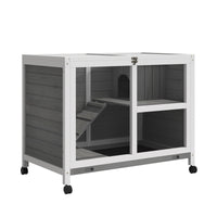HKM-2390973 Compact 2-Story Rolling Rabbit Hutch with Plexiglass Window and Safe Materials