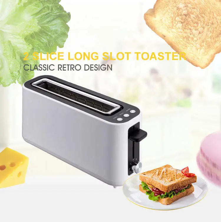HKM-239123 Slim Black 2-Slice Toaster with Long Slot - 900W Space-Saving Design