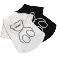 HKM-2393661 Cute Reflective Bear Summer Dog T-Shirt - Casual Cotton Outfit in Black and White, Sizes S to XXL