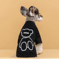HKM-2393661 Cute Reflective Bear Summer Dog T-Shirt - Casual Cotton Outfit in Black and White, Sizes S to XXL