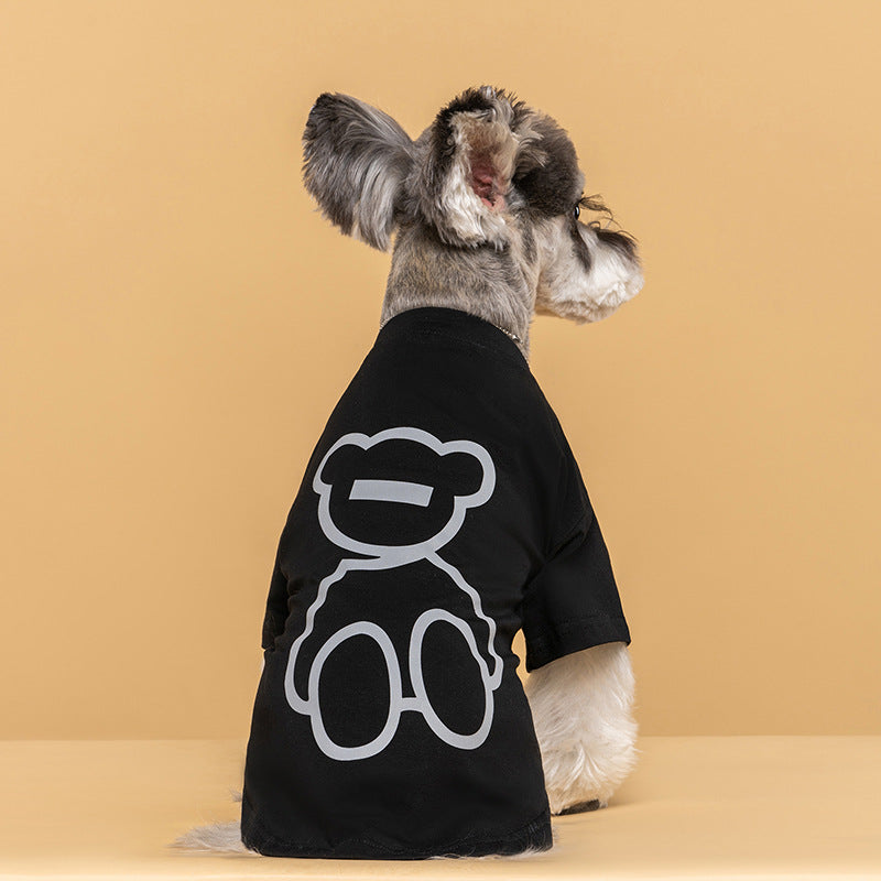 HKM-2393661 Cute Reflective Bear Summer Dog T-Shirt - Casual Cotton Outfit in Black and White, Sizes S to XXL