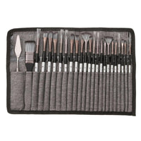 HKM-239443 24-Piece Nylon Hair Brush Set for Acrylic, Gouache, and Watercolor Painting with Scraper