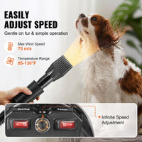 HKM-2394941 2800W Pet Grooming Dryer with Adjustable Speed, Temperature Control, Nozzles, and Extendable Hose