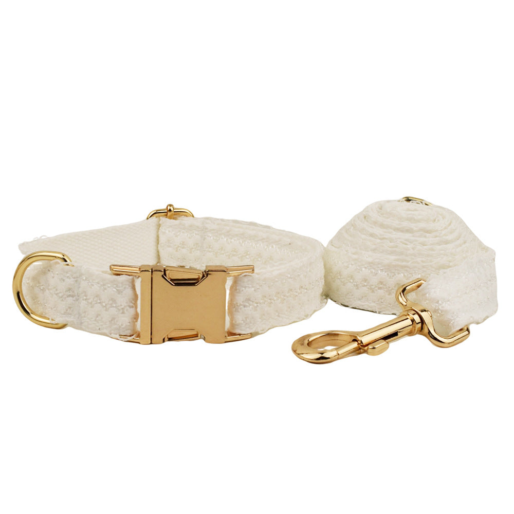 HKM-2395069 Elegant White Lace Pet Vest Set with Collar and Leash