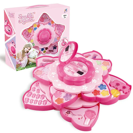 HKM-239635 Pretend Makeup Play Set for Girls - Lipsticks, Lip Gloss, Nail Polish, and Brushes in Retail Package