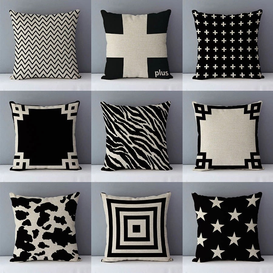 HKM-239763 Geometric Abstract Linen Throw Pillow Cover for Modern Home Decor