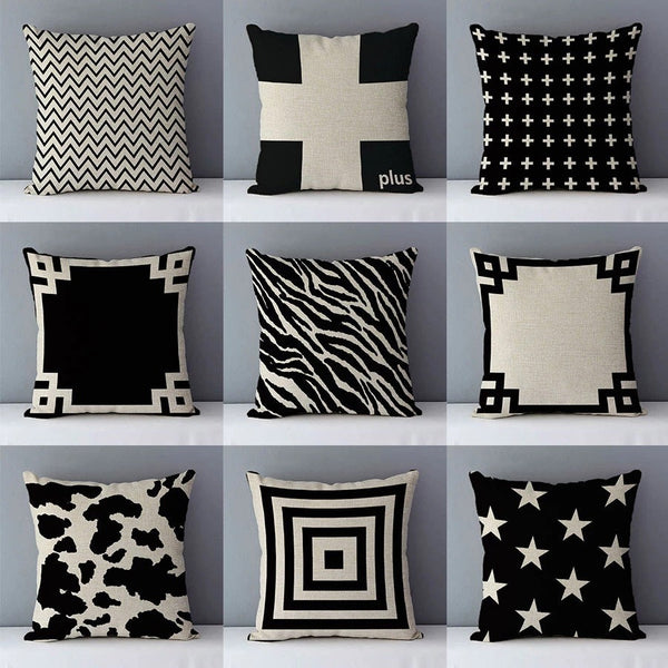 HKM-239763 Geometric Abstract Linen Throw Pillow Cover for Modern Home Decor