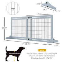 HKM-2398525 Extra Wide Freestanding Pet Gate with Adjustable Length for Dog, Blue-Gray Pine Wood and Steel Design, 41"-70.9" Long