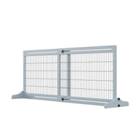 HKM-2398525 Extra Wide Freestanding Pet Gate with Adjustable Length for Dog, Blue-Gray Pine Wood and Steel Design, 41"-70.9" Long