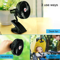 HKM-239891 Rechargeable Mini Portable Fan with 4 Blades, Silent Operation, 3 Speeds, USB Output for Strollers and Desks