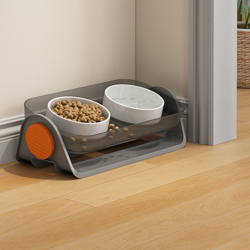 HKM-2399037 Ceramic Cat Bowl with Spill-Proof Design and Dual Bowls, Available in Various Colors