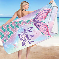 HKM-239955 Microfiber Mermaid-Print Bath Towel - Quick-Drying & Lightweight Rectangular Design