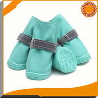 HKM-2399677 Reflective Waterproof Strappy Dog Shoes - Puppy Rain Boots in Lake Green, Blue, Red, Size 1-5