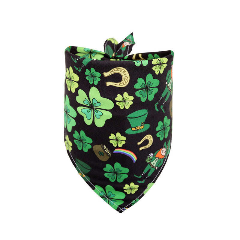 HKM-2400445 St. Patrick's Day Pet Scarf with Four-Leaf Clover Design - Small Size Pet Accessory