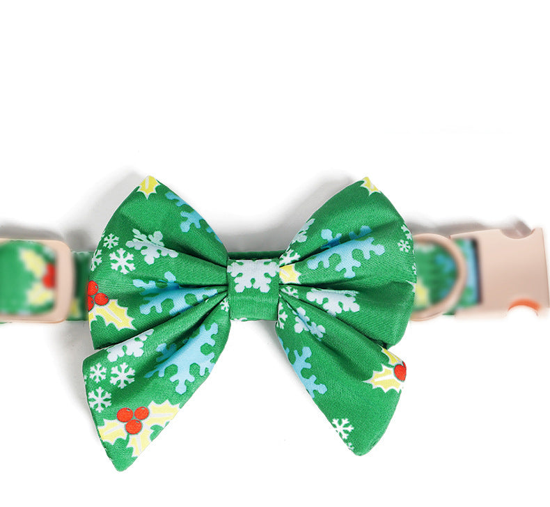 HKM-2400829 Pure Cotton Dog Necklace with Removable Bow Tie - Christmas Flower Design, Adjustable Size