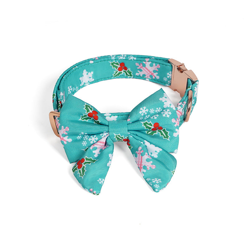 HKM-2400829 Pure Cotton Dog Necklace with Removable Bow Tie - Christmas Flower Design, Adjustable Size