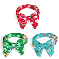 HKM-2400829 Pure Cotton Dog Necklace with Removable Bow Tie - Christmas Flower Design, Adjustable Size
