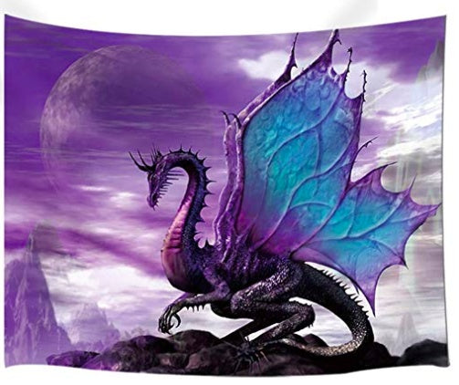 HKM-240083 Medieval Fantasy Purple Dragon Tapestry Wall Hanging for Bedroom and Living Room Decor