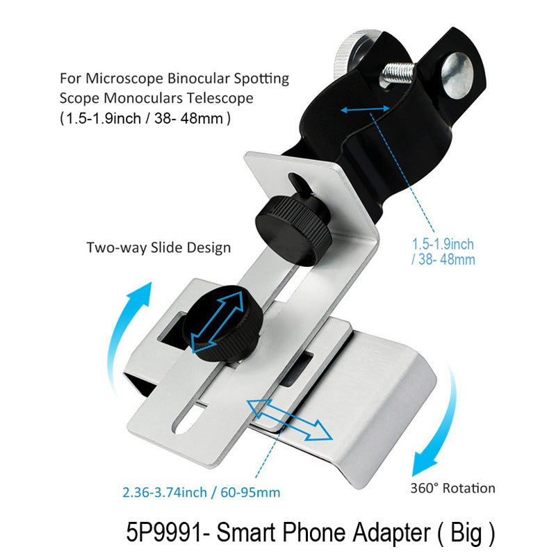 HKM-240083 Universal Smartphone Adapter - Adjustable Metal Holder for 60-95mm Width Devices, Black & Silver