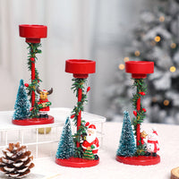 HKM-240147 Resin Christmas Tree Candle Holders Featuring Reindeer, Santa Claus, and Snowman Designs