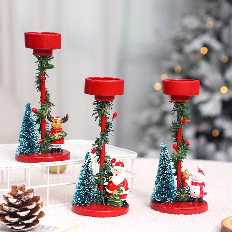 HKM-240147 Resin Christmas Tree Candle Holders Featuring Reindeer, Santa Claus, and Snowman Designs