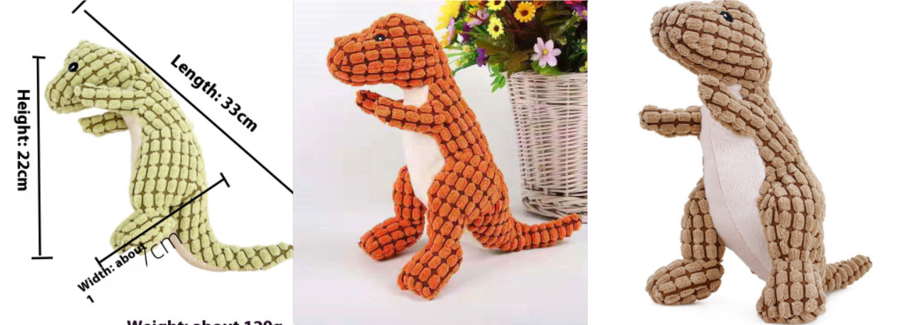 HKM-2402493 Plush Dog Sound Toy - Green, Brown, and Orange Dinosaurs for Boredom Relief