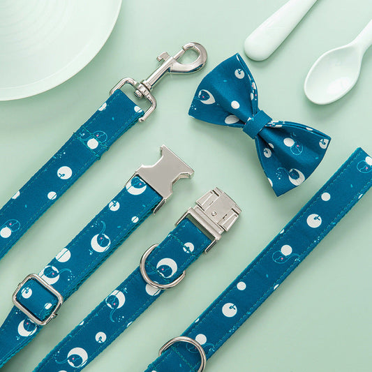 HKM-2402621 Pet Dog Collar Leash and Bow Set - Polyester Materials, Multiple Sizes Available