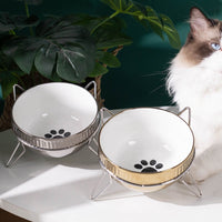 HKM-2403005 Compact Ceramic Anti-Tip Dog Bowl with Stainless Steel Base ¨C 500ml Capacity, Multiple Patterns Available