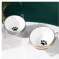 HKM-2403005 Compact Ceramic Anti-Tip Dog Bowl with Stainless Steel Base ¨C 500ml Capacity, Multiple Patterns Available